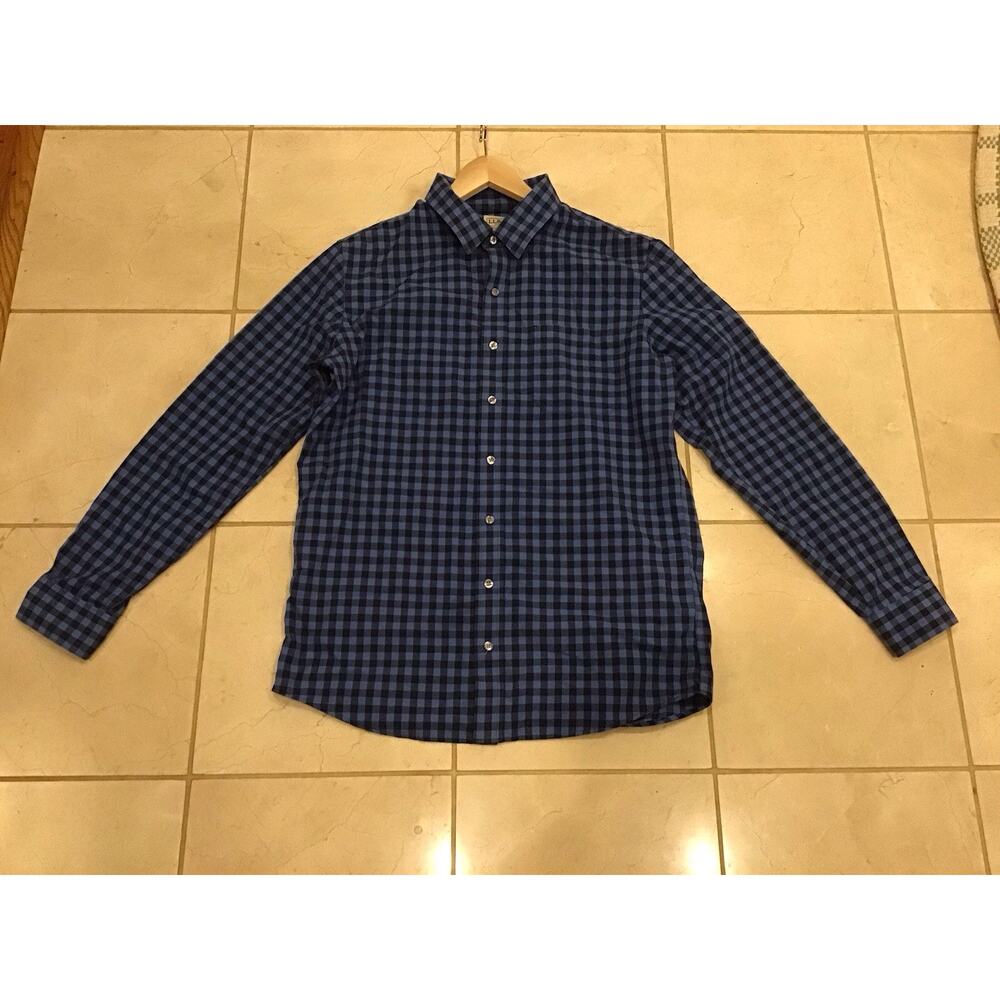 L.L.Bean Blue Check LS Button-Up Shirt Sz M Tall Hiking Casual Outdoors Gorpcore